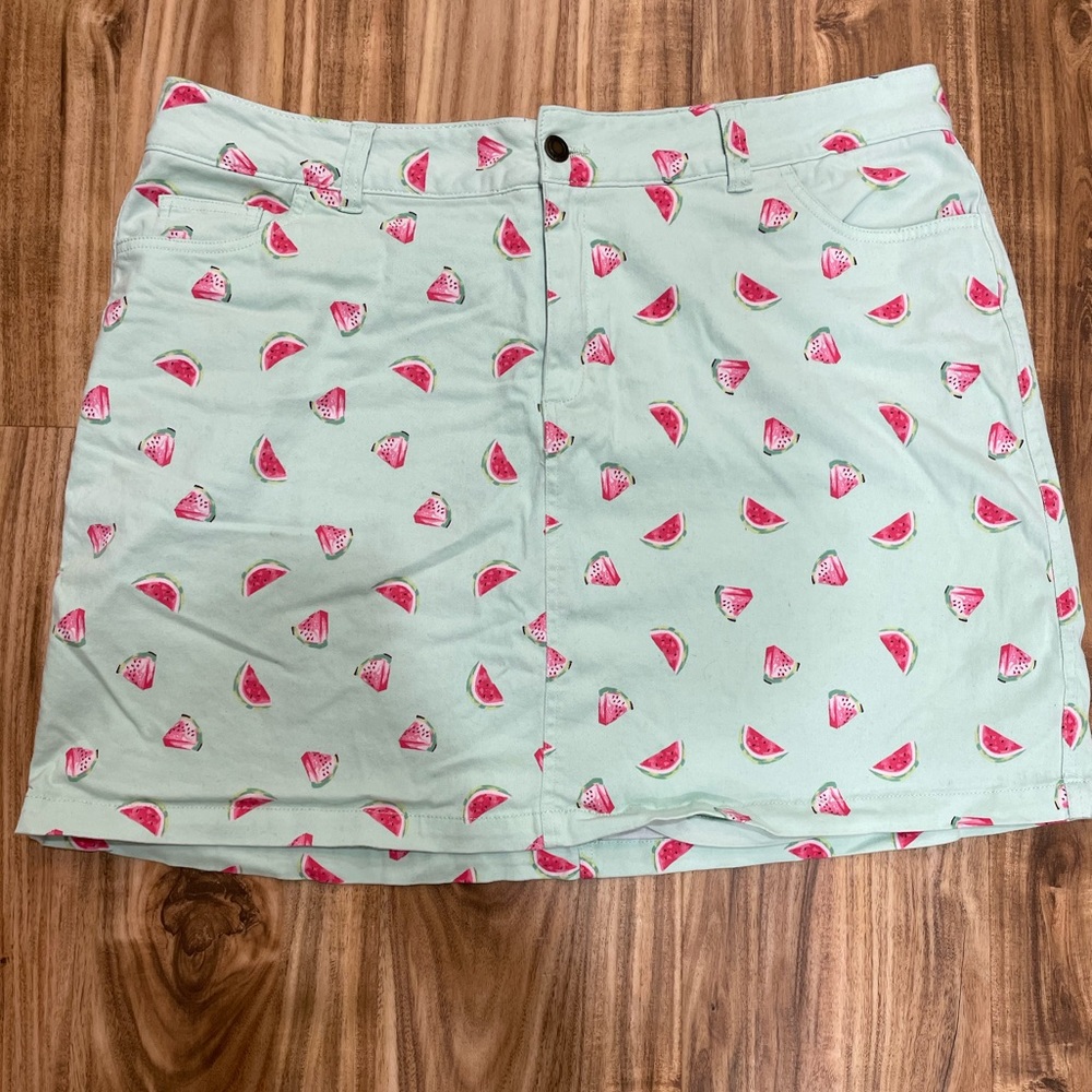 Watermelon skirt with shorts underneath.